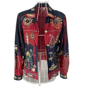 Minnie's Closet Shirt Jacket Women S Cotton Studs Embroidery Colorful Vintage